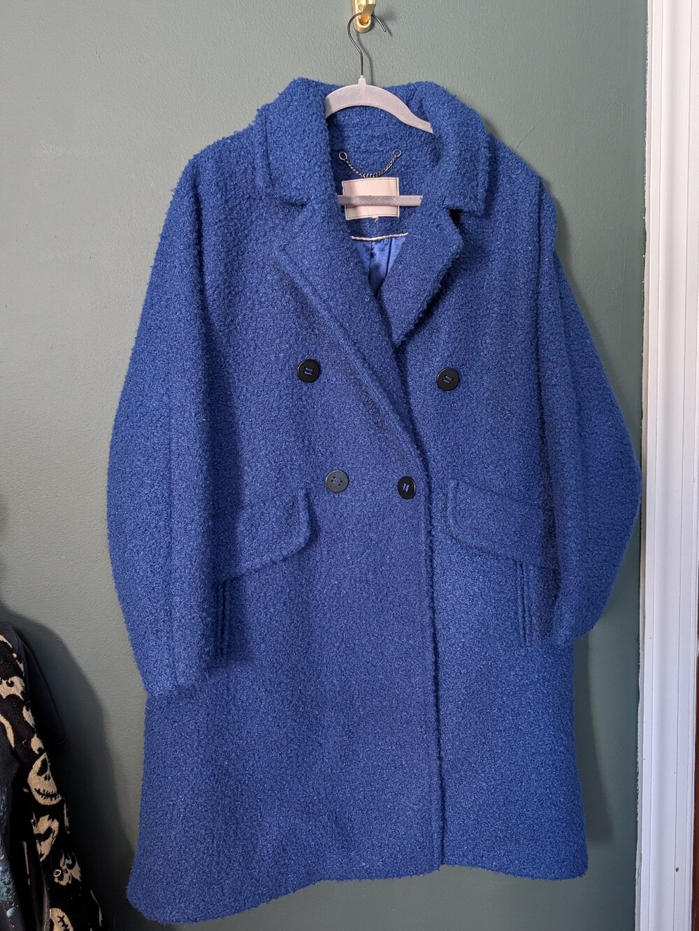 BCBGeneration Royal Blue Double-Breasted Teddy Pea Coat